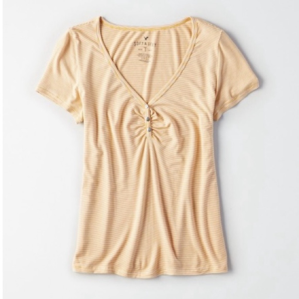 American Eagle Outfitters Yellow Striped V-Neck Women's Top